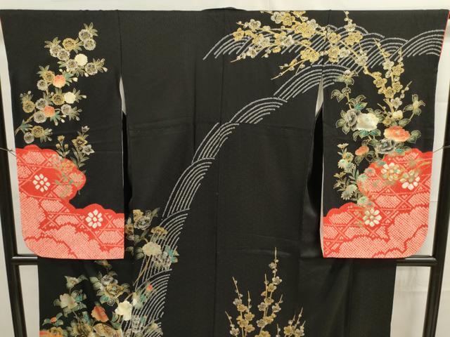 平和屋着物∵女の子 十三参り 子供 祝着 花蝶文 黒地 金彩 逸品 DAAR1356jm