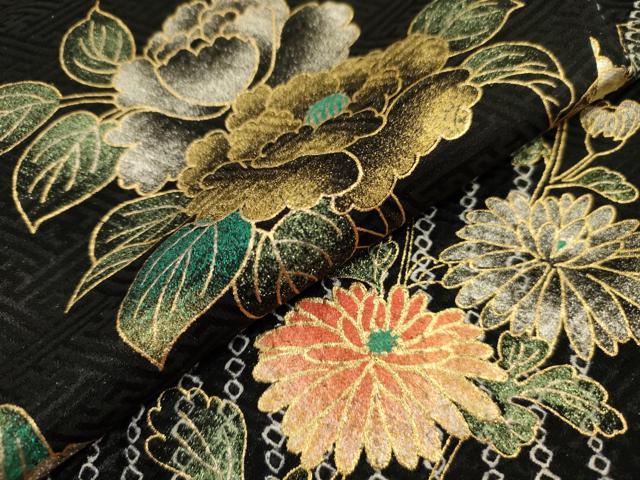 平和屋着物∵女の子 十三参り 子供 祝着 花蝶文 黒地 金彩 逸品 DAAR1356jm