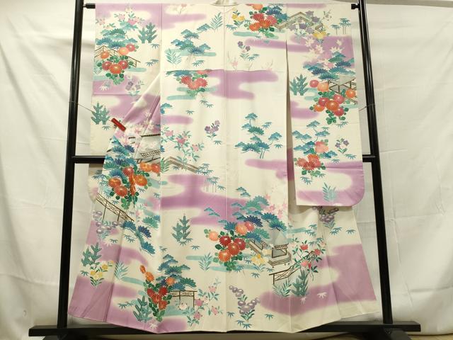 平和屋着物□豪華振袖 駒刺繍 エ霞風景文 暈し染め 正絹