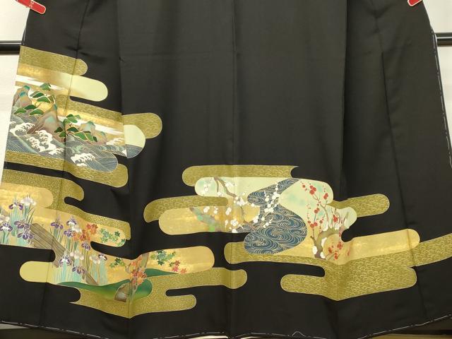 平和屋着物■豪華黒留袖 駒刺繍 霞取り風景花松文 金彩 正絹 逸品 DAAR4028tw