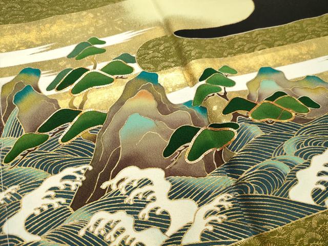 平和屋着物■豪華黒留袖 駒刺繍 霞取り風景花松文 金彩 正絹 逸品 DAAR4028tw