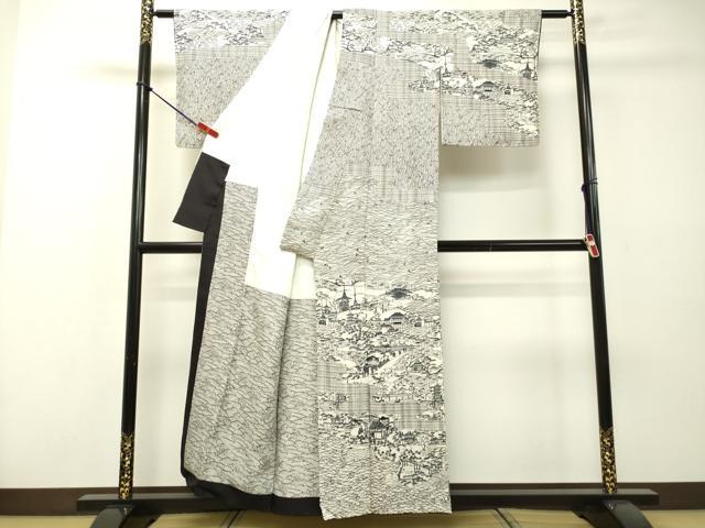 平和屋着物●人間国宝・南部芳松の息子 伝統工芸伝承者彫刻・南部幸雄 型染 訪問着 人物風景文 鬼しぼ縮緬 正絹 逸品 DAAR4349tw