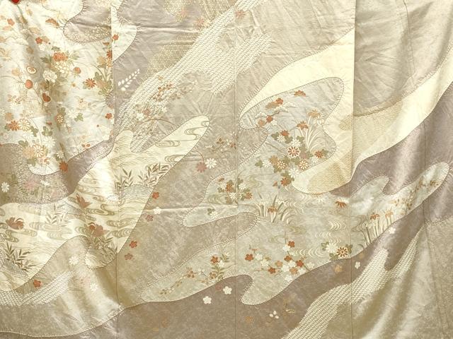 平和屋着物●訪問着 絞り 流水鴛鴦草花文 金彩 正絹 逸品 DAAR4362tw