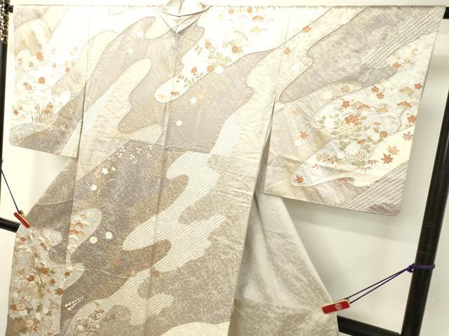 平和屋着物●訪問着 絞り 流水鴛鴦草花文 金彩 正絹 逸品 DAAR4362tw
