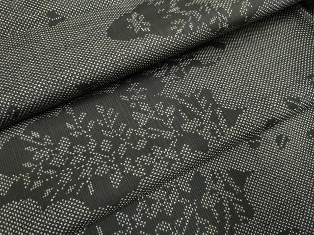平和屋着物▽本場大島紬 単衣 7マルキ 雲取草葉文 正絹 逸品 未使用 DAAR5206du