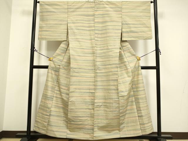 平和屋着物▽上質な紬 単衣 霞文 正絹 逸品 DAAR5356du