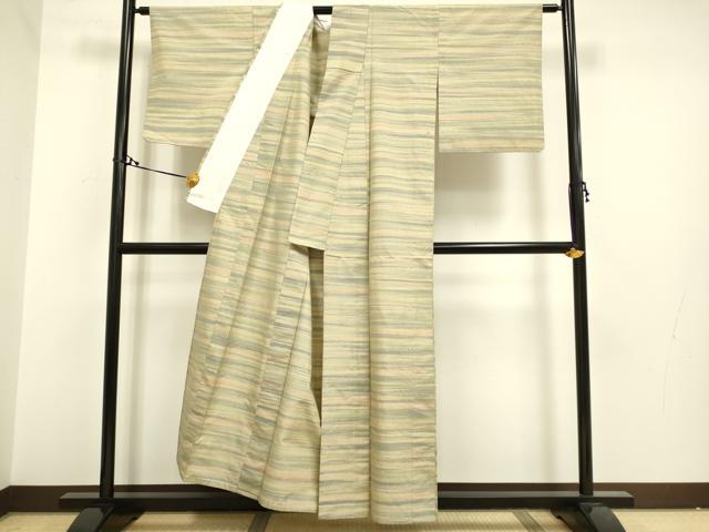 平和屋着物▽上質な紬 単衣 霞文 正絹 逸品 DAAR5356du