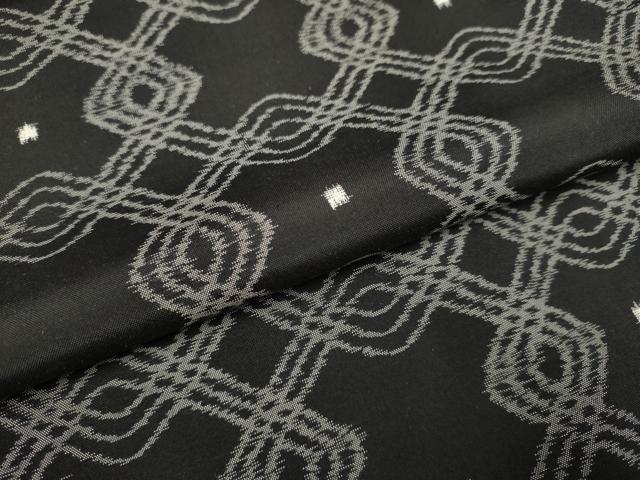 平和屋着物▽上質な紬 単衣 菱文 黒地 正絹 逸品 DAAR5497du