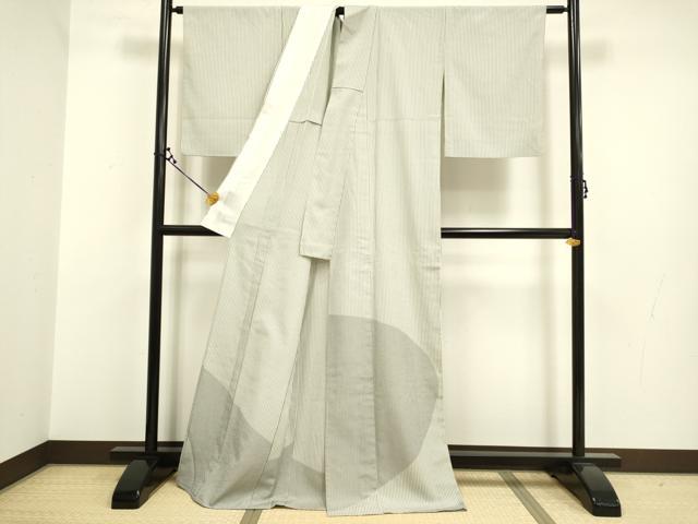 平和屋着物▽本塩沢 訪問着 単衣 縞 正絹 逸品 DAAR5505du