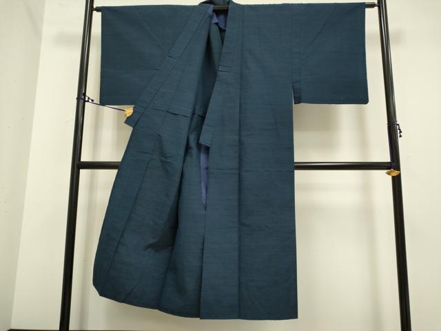 平和屋着物▽男性 紬 単衣 アンサンブル 暗い藍鉄色 正絹 逸品 DAAR5515du