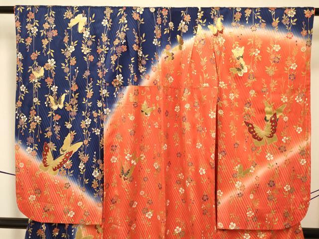 平和屋着物∵女の子 十三参り 子供 袋帯セット 花蝶文 暈し染め 金彩 逸品 DAAR6452ma