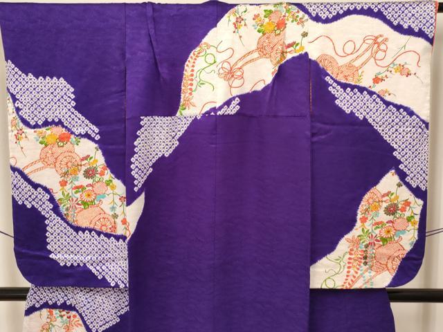 平和屋着物∵女の子 十三参り 子供 袋帯セット 絞り 花車文 金彩 逸品 DAAR6459ma