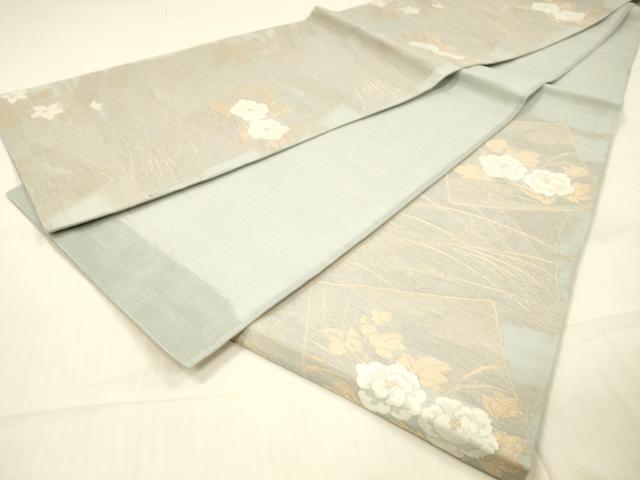 平和屋着物*夏物 六通柄袋帯 色紙草花文 金糸 正絹 逸品 DAAR6935cm