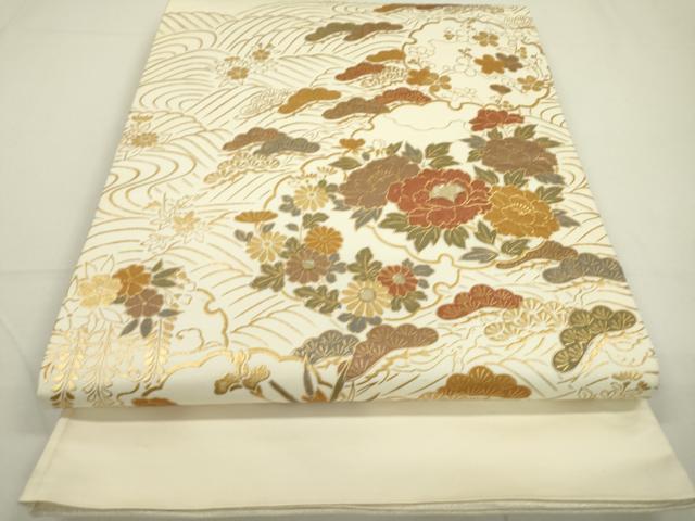平和屋着物▼西陣 太鼓柄袋帯 螺鈿 雪輪花松文 金彩 正絹 逸品 DAAR8861fe