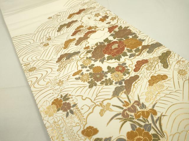 平和屋着物▼西陣 太鼓柄袋帯 螺鈿 雪輪花松文 金彩 正絹 逸品 DAAR8861fe