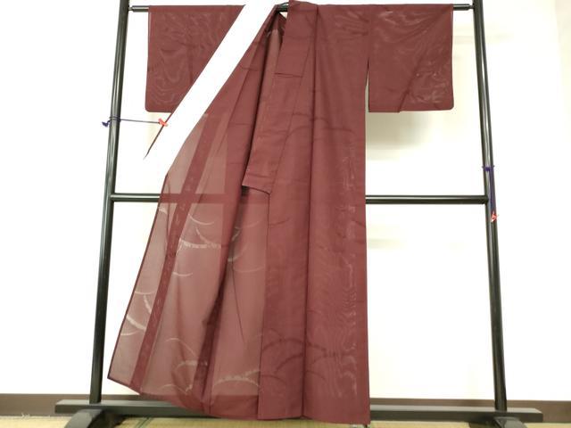 平和屋着物*夏物 色無地 雪芝紋紗 マルーン色 正絹 逸品 DAAR9301op