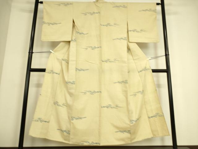 平和屋着物▽上質な紬 単衣 横段霞文 正絹 逸品 DAAS0037az