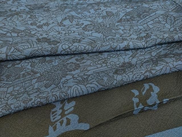 平和屋着物▽本藍 型絵染 小紋 単衣 風景花文 反端付き 正絹 逸品 DAAS0066az