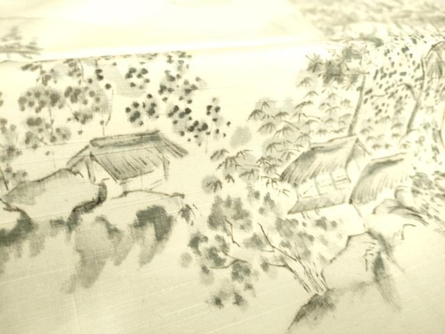 平和屋着物▽上質な紬 単衣 風景文 正絹 逸品 DAAS0123az