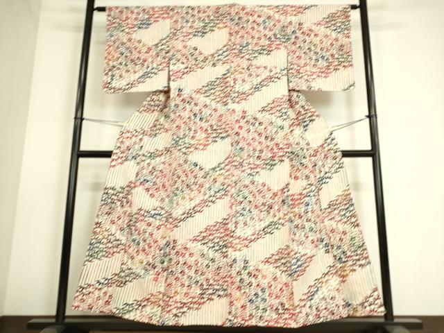 平和屋着物▽上質な小紋 単衣 型染 笹竹梅文 鬼しぼ縮緬 正絹 逸品 未使用 DAAS0128az