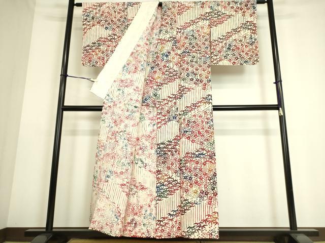 平和屋着物▽上質な小紋 単衣 型染 笹竹梅文 鬼しぼ縮緬 正絹 逸品 未使用 DAAS0128az