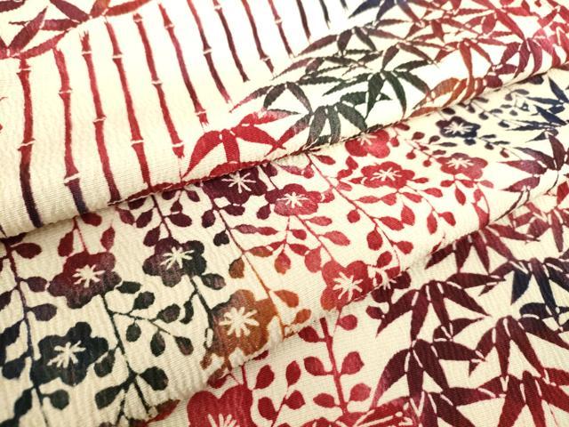 平和屋着物▽上質な小紋 単衣 型染 笹竹梅文 鬼しぼ縮緬 正絹 逸品 未使用 DAAS0128az