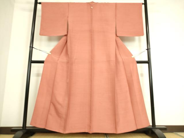 平和屋着物▽上質な紬 単衣 浅緋色 正絹 逸品 DAAS0129az