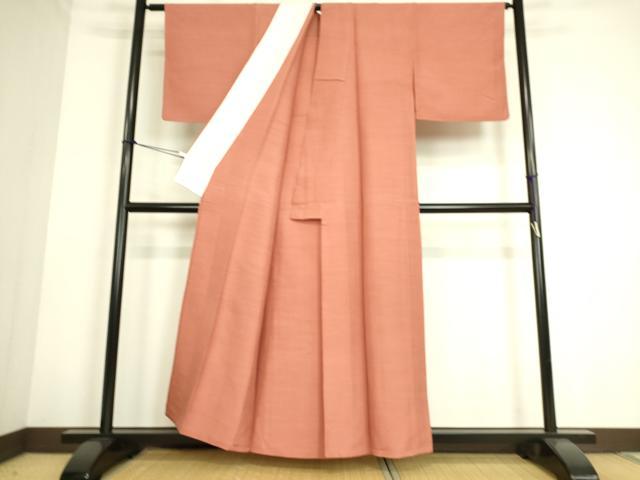 平和屋着物▽上質な紬 単衣 浅緋色 正絹 逸品 DAAS0129az