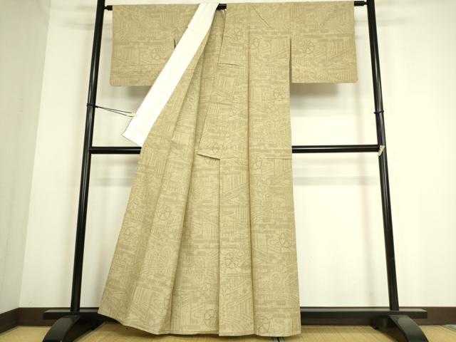平和屋着物▽本場結城紬 重要無形文化財 単衣 鼓文 80亀甲 正絹 逸品 DAAS0134az