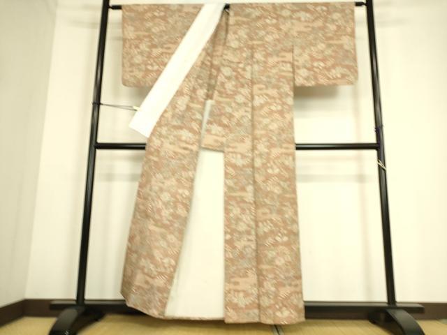 平和屋着物▽上質な紬 単衣 霞花文 正絹 逸品 DAAS0140az