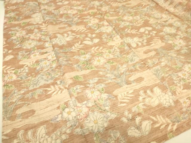 平和屋着物▽上質な紬 単衣 霞花文 正絹 逸品 DAAS0140az