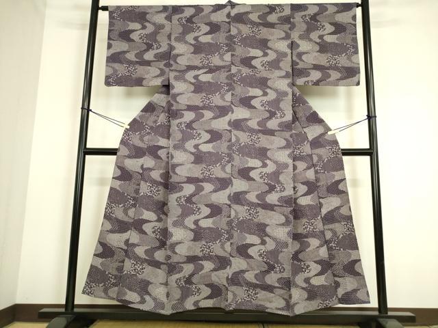 平和屋着物▽上質な小紋 単衣 流水花文 正絹 逸品 DAAS0150az