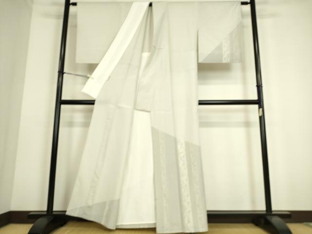 平和屋着物▽本塩沢 訪問着 単衣 枝葉文 正絹 逸品 DAAS0151az