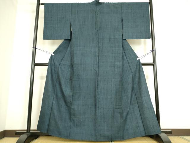 平和屋着物▽上質な紬 単衣 紺色 正絹 逸品 DAAS0158az
