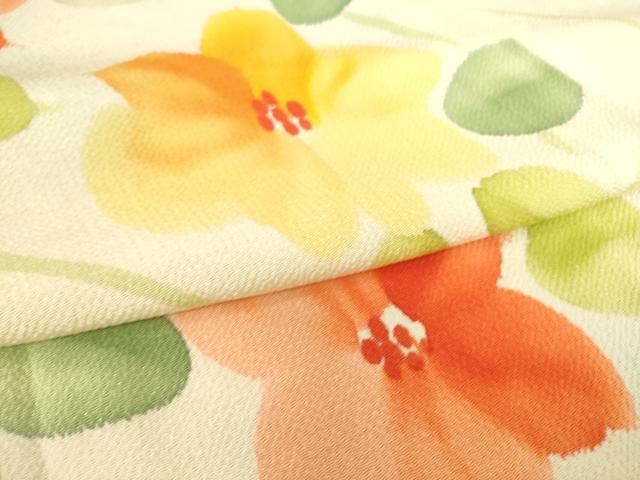 平和屋着物▽上質な小紋 単衣 草花文 手描き 鬼しぼ縮緬 正絹 逸品 DAAS0161az