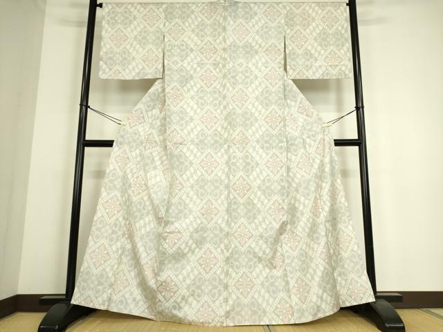 平和屋着物▽本場大島紬 白大島 単衣 菱花文 正絹 逸品 DAAS0194az