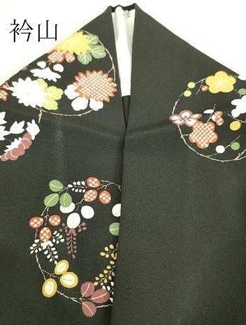 平和屋着物▽上質な小紋 単衣 吉祥花丸文 黒地 正絹 逸品 DAAS0204az