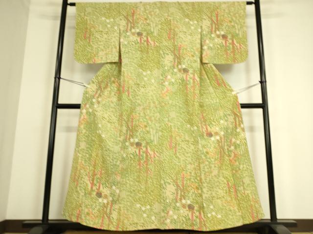 平和屋着物▽上質な小紋 単衣 笹竹風景文 正絹 逸品 未使用 DAAS0218az