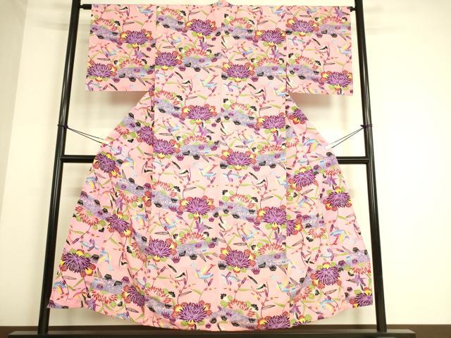 平和屋着物▽小紋 単衣 飛鳥花文 洗える着物 DAAS0241az