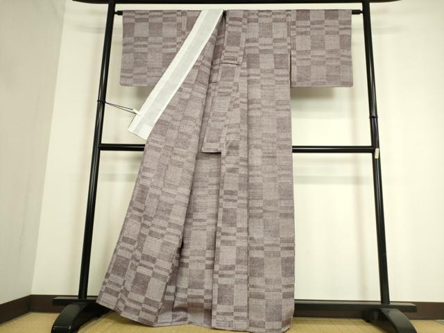 平和屋着物▽上質な紬 単衣 変わり市松文 正絹 逸品 DAAS0258az