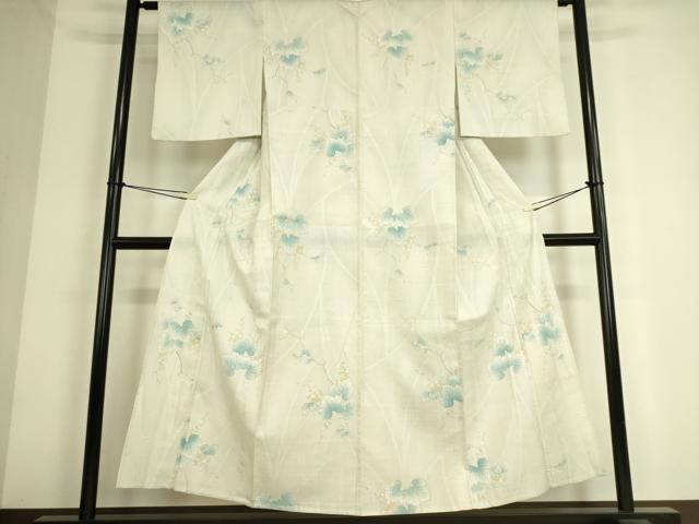 平和屋着物▽上質な紬 単衣 葡萄蔦の葉文 正絹 逸品 DAAS0302az