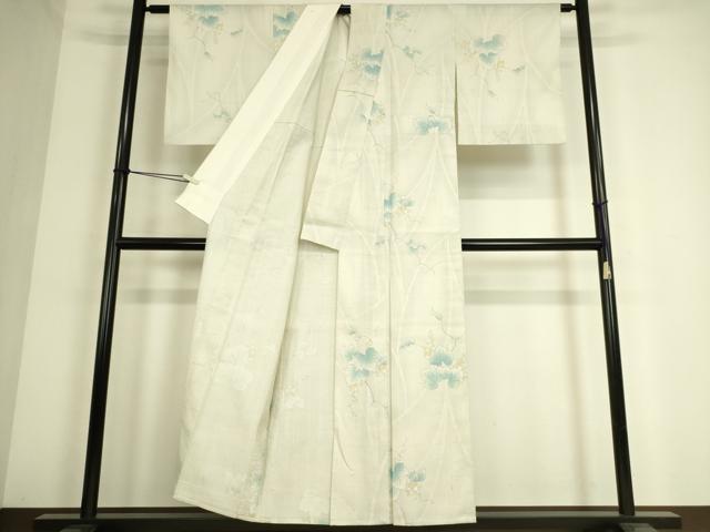 平和屋着物▽上質な紬 単衣 葡萄蔦の葉文 正絹 逸品 DAAS0302az