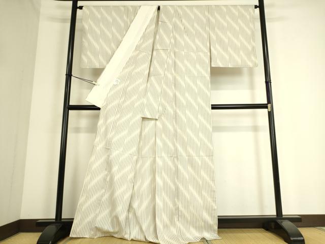 平和屋着物▽上質な紬 単衣 斜縞 正絹 逸品 DAAS0315az