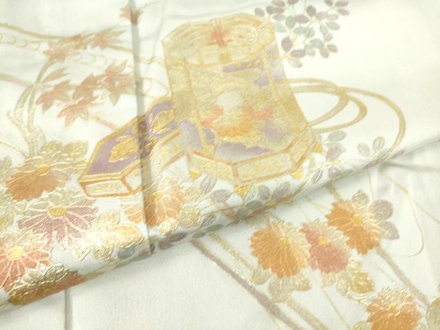 平和屋着物▽訪問着 単衣 貝桶花文 金彩 正絹 逸品 DAAS0326az