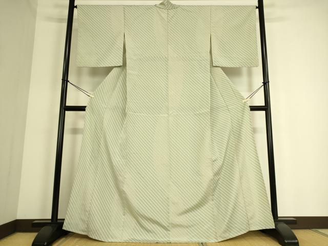 平和屋着物▽上質なお召 単衣 斜縞 正絹 逸品 DAAS0337az