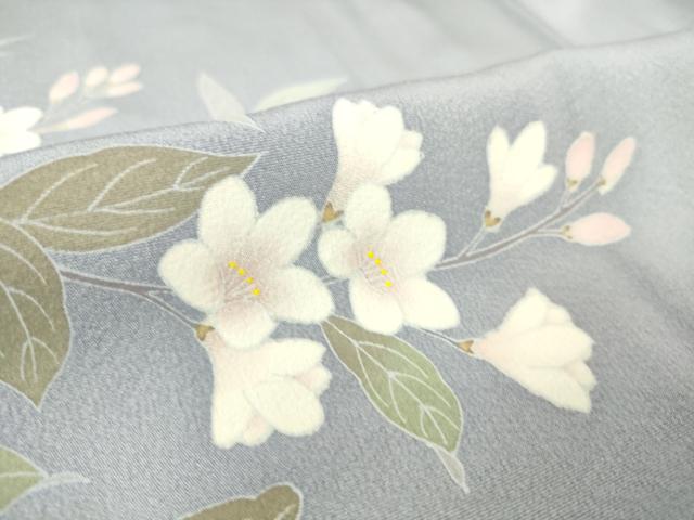 平和屋着物▽訪問着 単衣 友禅 作家物 草花文 藤鼠色地 正絹 逸品 DAAS0351az
