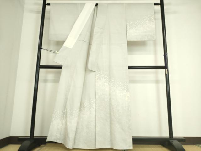 平和屋着物▽本塩沢 訪問着 単衣 南天文 証紙付き 正絹 逸品 DAAS0434az