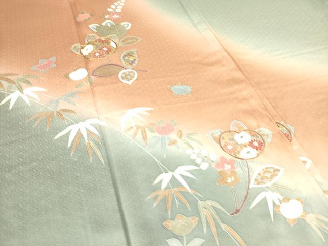 平和屋着物▽訪問着 単衣 駒刺繍 吉祥花文 暈し染め 金彩 正絹 逸品 DAAS0445az