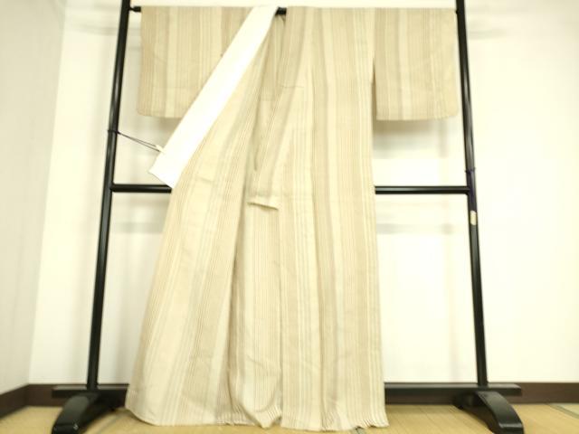 平和屋着物▽本塩沢 単衣 縞 正絹 逸品 DAAS0453az