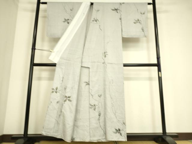 平和屋着物▽上質な紬 単衣 手描き 蔦の葉花文 正絹 逸品 DAAS0467az